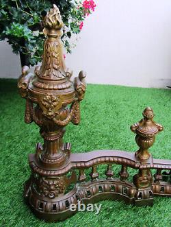 Paire de Chenets et Barre de Foyer, 19ème, Style Louis XVI Napoléon III