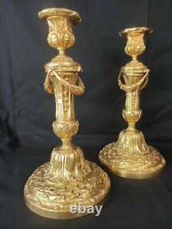 Paire de Flambeaux époque Louis Philippe bronze doré chandelier