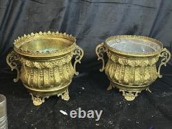Paire de Jardinières en laiton repoussé et bronze doré Epoque Napoléon III