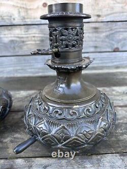 Paire de Lampe a Pétrole Bronze Indochine Ancien Oil Lamp Chine Napoléon III