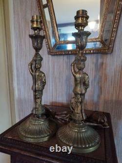 Paire de Pieds de Lampes en Bronze