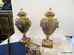 Paire de Pots de Feux Cassolettes marbre et bronze époque Napoléon III 41cm