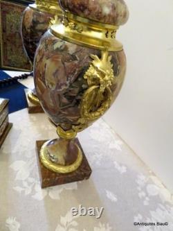Paire de Pots de Feux Cassolettes marbre et bronze époque Napoléon III 41cm