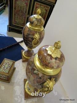 Paire de Pots de Feux Cassolettes marbre et bronze époque Napoléon III 41cm