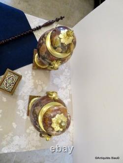 Paire de Pots de Feux Cassolettes marbre et bronze époque Napoléon III 41cm