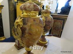 Paire de Pots de Feux Cassolettes marbre et bronze époque Napoléon III 41cm