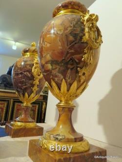 Paire de Pots de Feux Cassolettes marbre et bronze époque Napoléon III 41cm