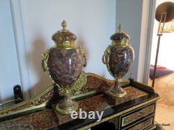 Paire de Pots de Feux Cassolettes marbre et bronze époque Napoléon III 41cm