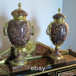 Paire de Pots de Feux Cassolettes marbre et bronze époque Napoléon III 41cm