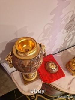 Paire de Pots de Feux Cassolettes marbre et bronze époque Napoléon III 41cm