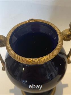 Paire de Vases Ancien Sèvres Porcelaine Bleu et Bronze Ormolu