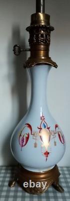 Paire de belles lampes à pétrole 19ème Napoléon III Faïence Bronze Laiton CA51