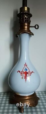 Paire de belles lampes à pétrole 19ème Napoléon III Faïence Bronze Laiton CA51