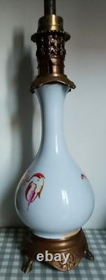 Paire de belles lampes à pétrole 19ème Napoléon III Faïence Bronze Laiton CA51
