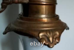 Paire de belles lampes à pétrole 19ème Napoléon III Faïence Bronze Laiton CA51