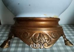 Paire de belles lampes à pétrole 19ème Napoléon III Faïence Bronze Laiton CA51