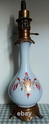 Paire de belles lampes à pétrole 19ème Napoléon III Faïence Bronze Laiton CA51