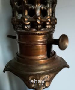 Paire de belles lampes à pétrole 19ème Napoléon III Faïence Bronze Laiton CA51