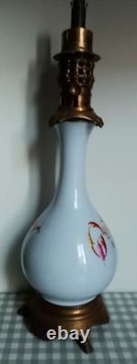 Paire de belles lampes à pétrole 19ème Napoléon III Faïence Bronze Laiton CA51