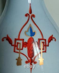 Paire de belles lampes à pétrole 19ème Napoléon III Faïence Bronze Laiton CA51