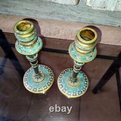 Paire de bougeoir bronze émaillé Napoleon III cloisonné Carquois
