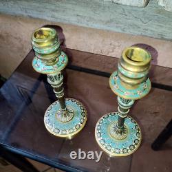 Paire de bougeoir bronze émaillé Napoleon III cloisonné Carquois