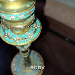 Paire de bougeoir bronze émaillé Napoleon III cloisonné Carquois