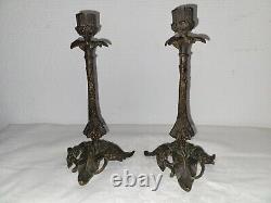Paire de bougeoirs bronze doré. Chandeliers 1900 Style Napoléon III