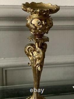 Paire de bougeoirs / flambeaux en bronze doré époque Napoleon III