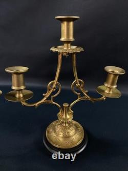 Paire de bouts de table bougeoirs en bronze sur socle onyx XIXe Napoléon III