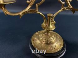 Paire de bouts de table bougeoirs en bronze sur socle onyx XIXe Napoléon III