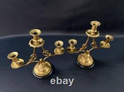 Paire de bouts de table bougeoirs en bronze sur socle onyx XIXe Napoléon III