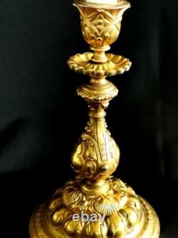 Paire de candélabre bougeoir en bronze doré époque XIX vers 1860 Napoléon III