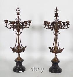 Paire de candélabres Napoléon III en bronze style Barbedienne