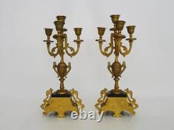 Paire de candélabres à 4 branches bronze et marbre style Napoléon III. XIXème