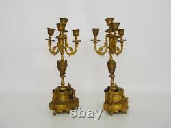 Paire de candélabres à 4 branches bronze et marbre style Napoléon III. XIXème