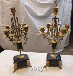 Paire de candélabres anciens style Napoléon III 5 branches bronze doré et m