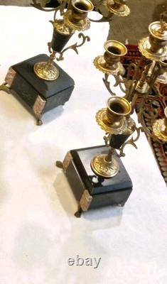 Paire de candélabres anciens style Napoléon III 5 branches bronze doré et m