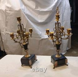 Paire de candélabres anciens style Napoléon III 5 branches bronze doré et m