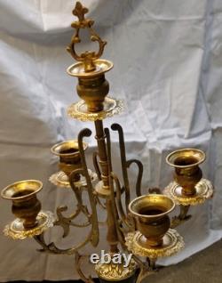 Paire de candélabres anciens style Napoléon III 5 branches bronze doré et m