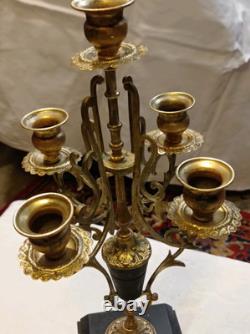 Paire de candélabres anciens style Napoléon III 5 branches bronze doré et m