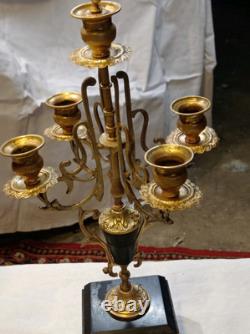Paire de candélabres anciens style Napoléon III 5 branches bronze doré et m
