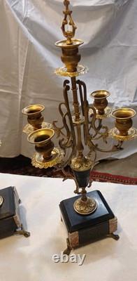 Paire de candélabres anciens style Napoléon III 5 branches bronze doré et m