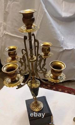 Paire de candélabres anciens style Napoléon III 5 branches bronze doré et m