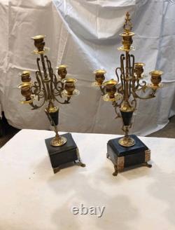 Paire de candélabres anciens style Napoléon III 5 branches bronze doré et m