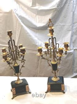 Paire de candélabres anciens style Napoléon III 5 branches bronze doré et m