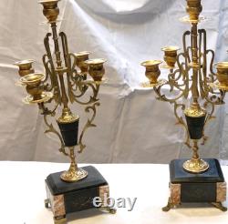 Paire de candélabres anciens style Napoléon III 5 branches bronze doré et m