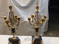 Paire de candélabres anciens style Napoléon III 5 branches bronze doré et m