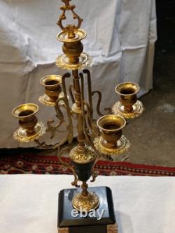 Paire de candélabres anciens style Napoléon III 5 branches bronze doré et m