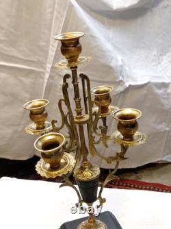 Paire de candélabres anciens style Napoléon III 5 branches bronze doré et m